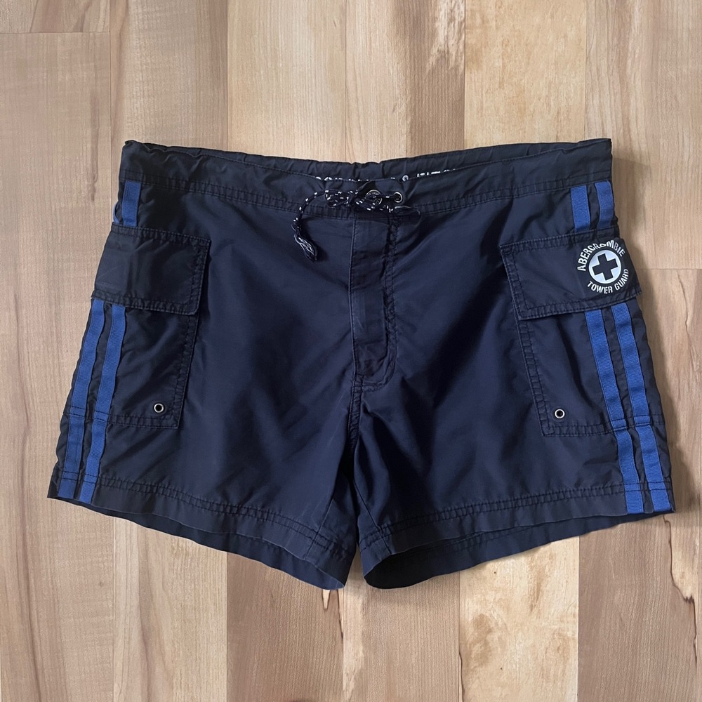 Vintage Abercrombie & Fitch Board Shorts Women's Small Navy Blue Tower Guard Y2K